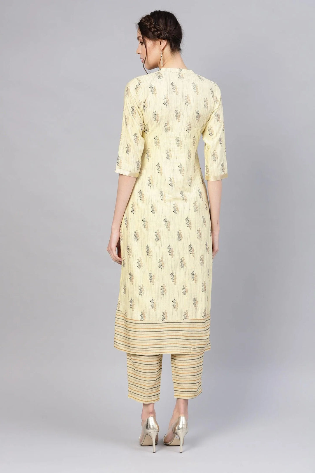 Yellow Printed Rayon Kurta Set - Libas