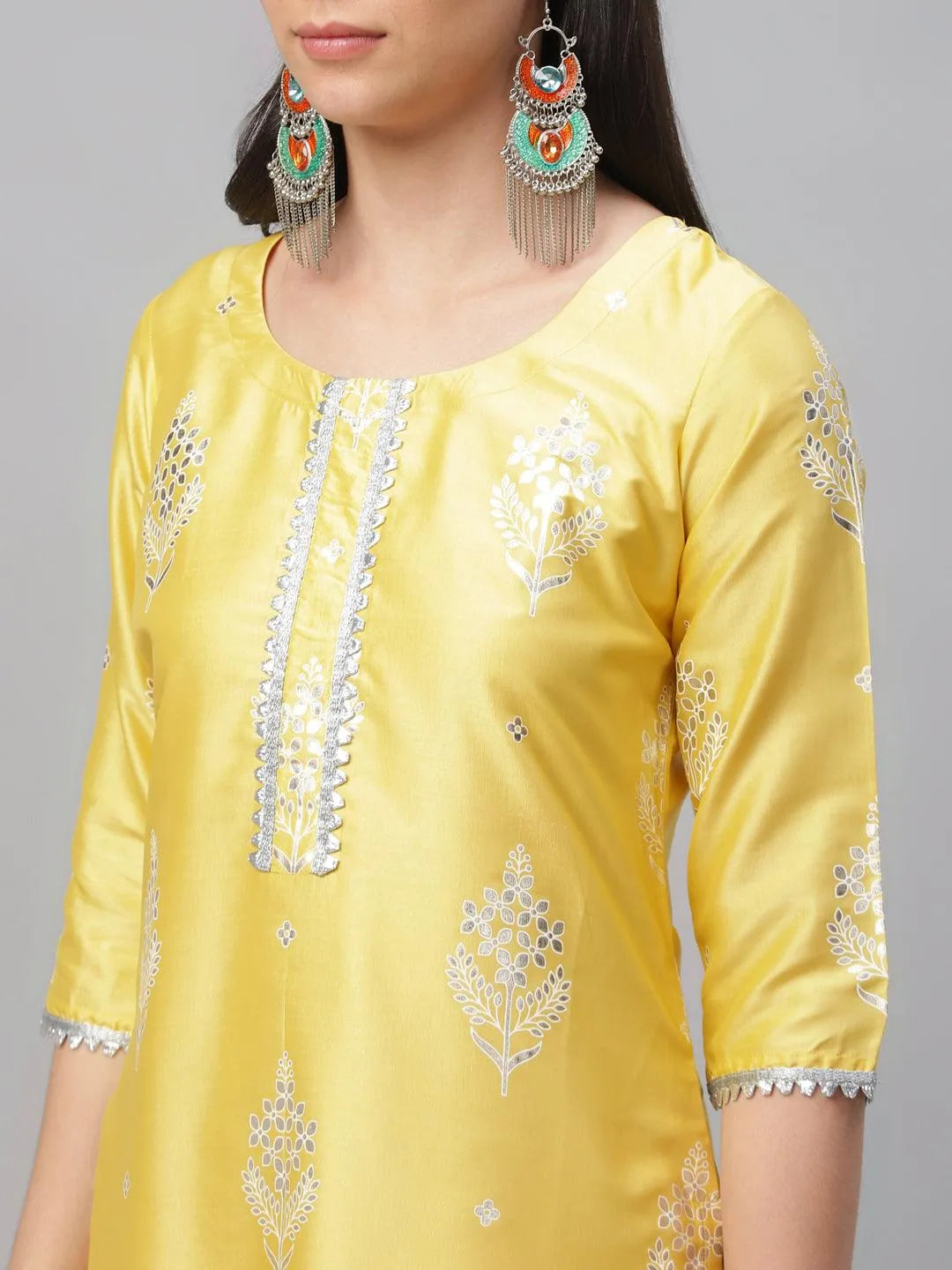 Yellow Printed Shantoon Kurta - Libas