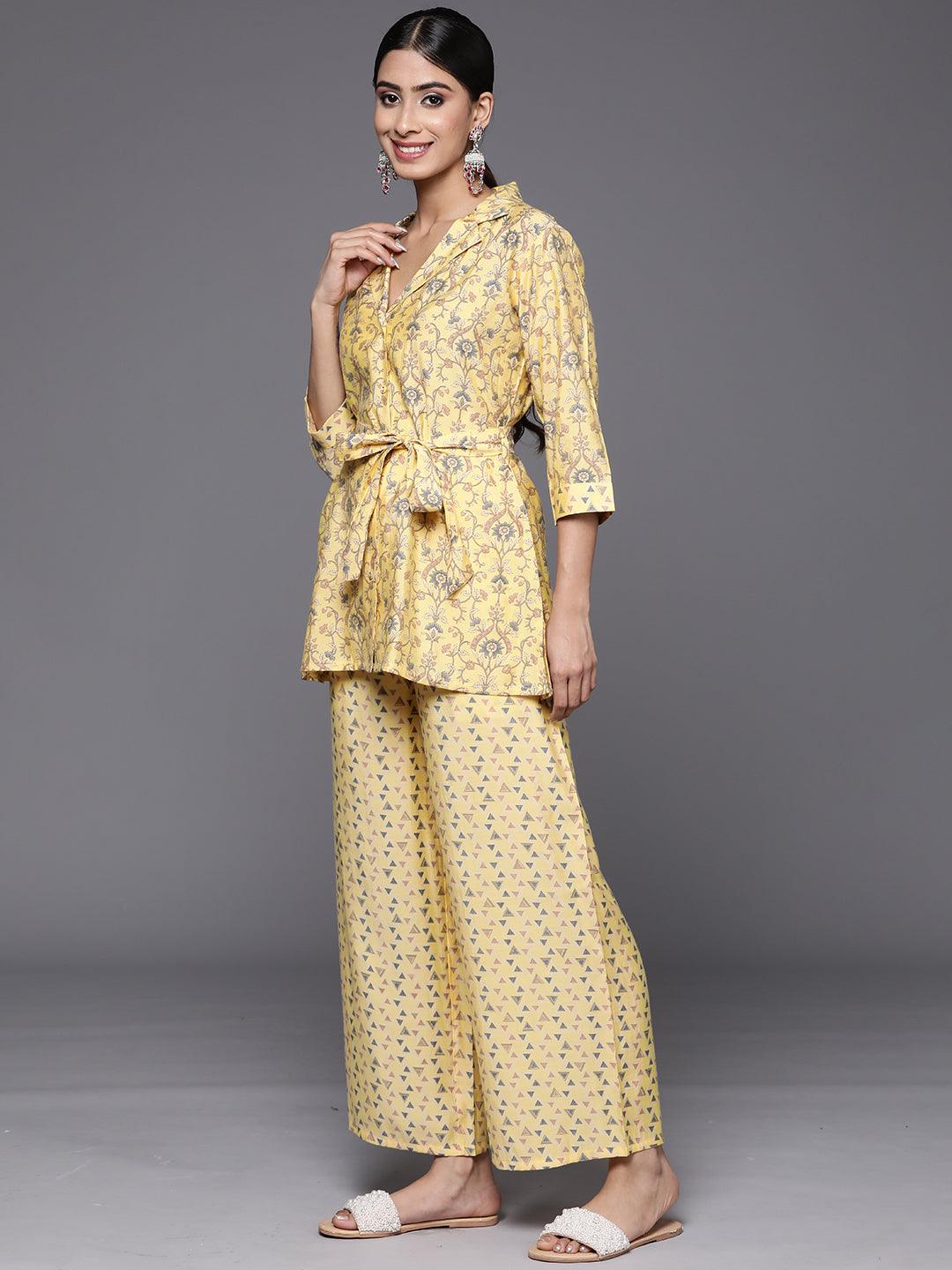 Yellow Printed Silk Blend Co-Ords - Libas 