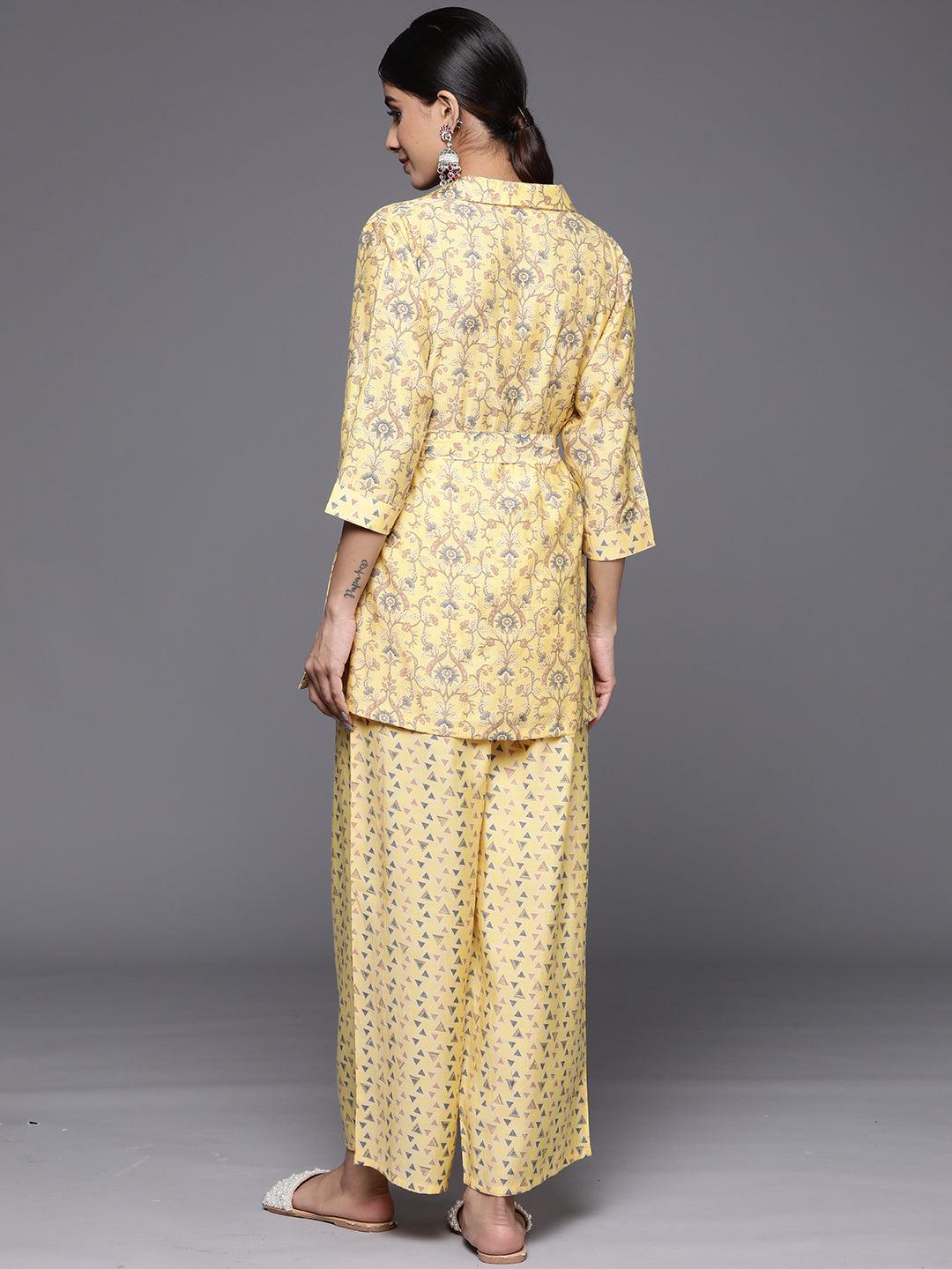 Yellow Printed Silk Blend Co-Ords - Libas