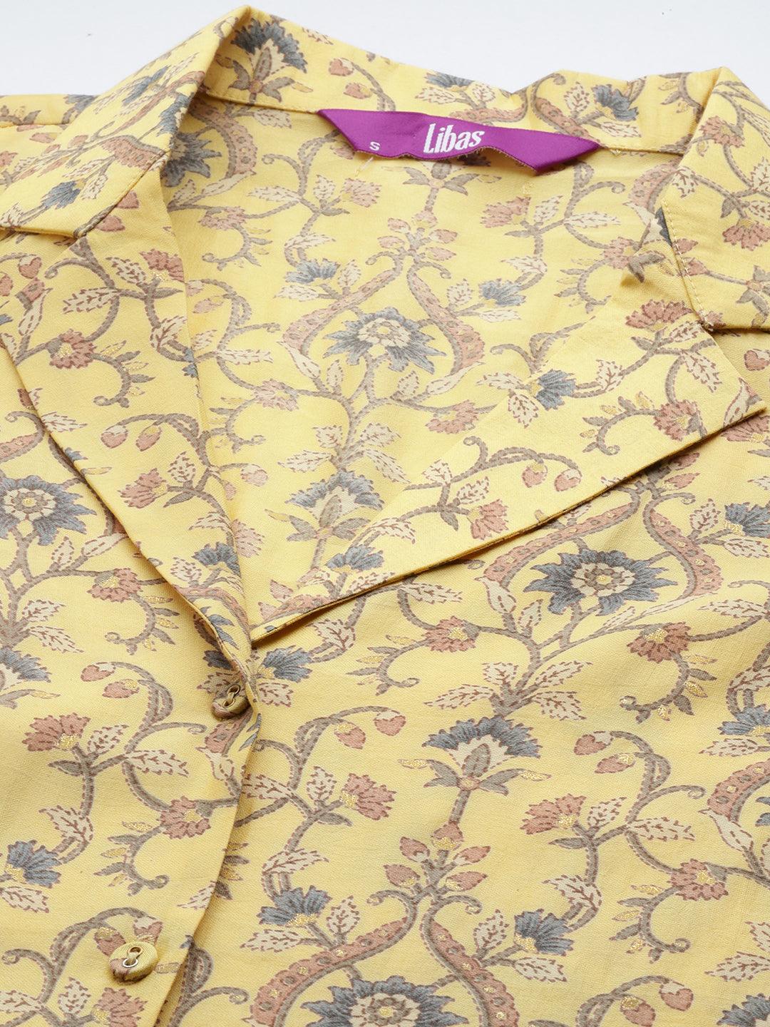 Yellow Printed Silk Blend Co-Ords - Libas 