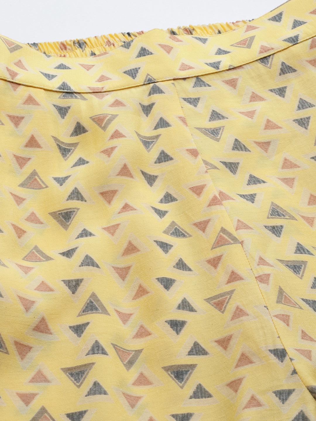 Yellow Printed Silk Blend Shirt With Palazzos