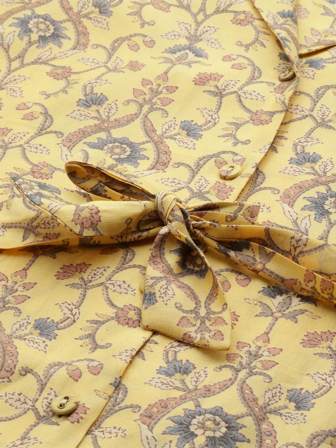 Yellow Printed Silk Blend Co-Ords - Libas 