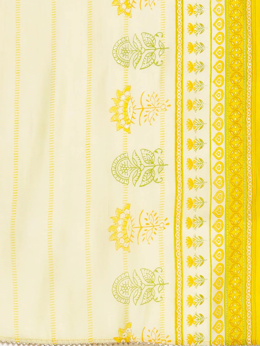 Yellow Printed Silk Blend Straight Suit Set - Libas