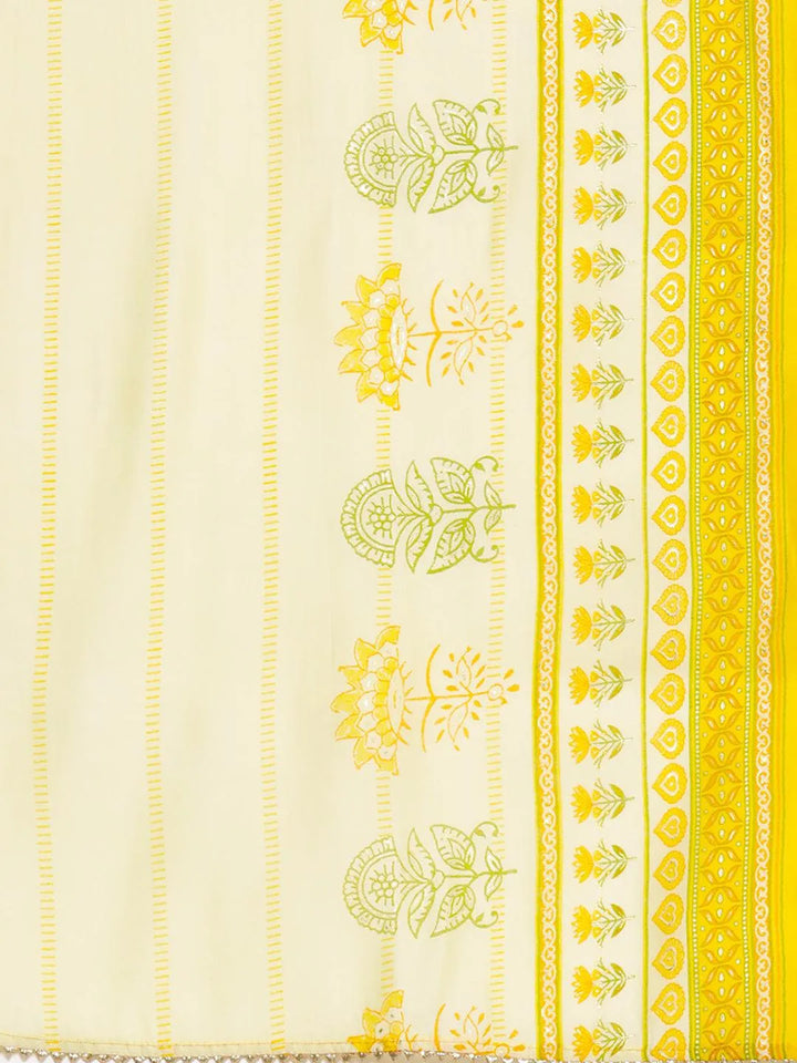 Yellow Printed Silk Blend Straight Suit Set - Libas