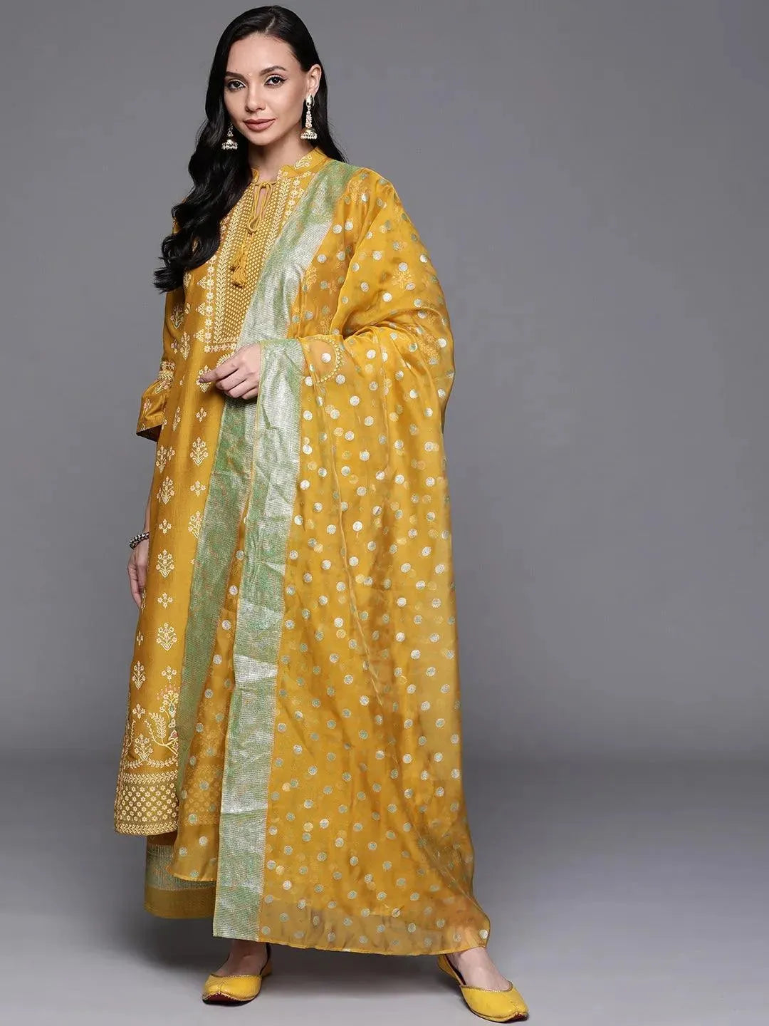 

Buy Yellow Printed Silk Blend Suit Set - 20280O-XS | Libas Ethnic Wear Online