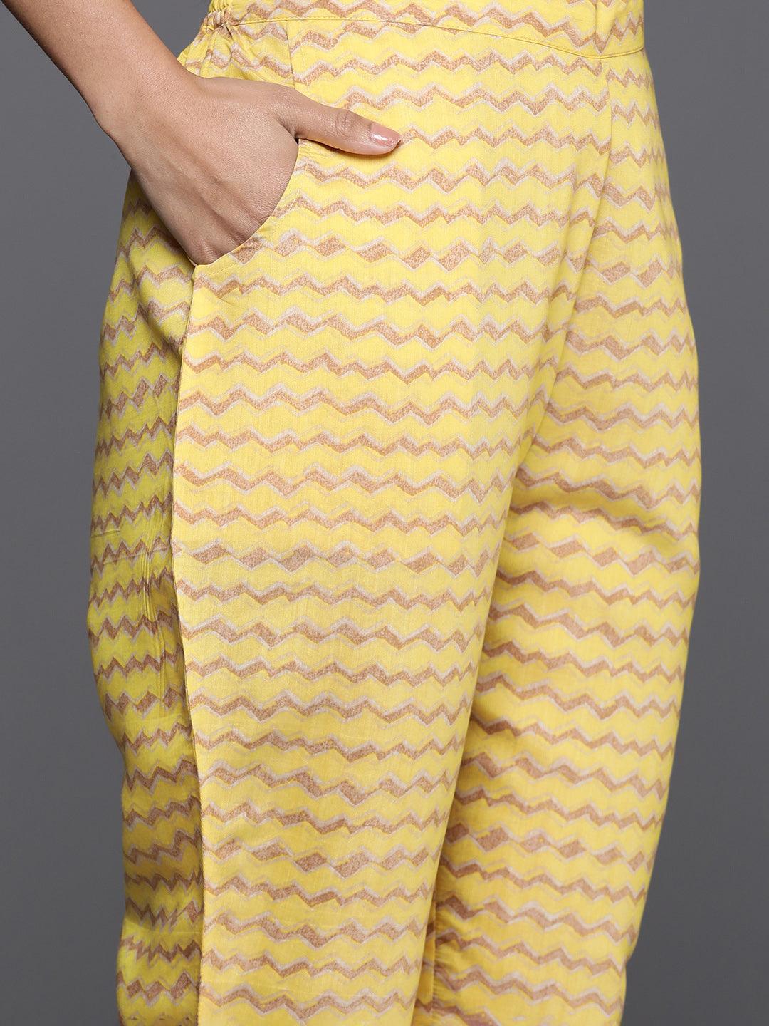 Yellow Printed Silk Blend Straight Kurta With Palazzos - Libas