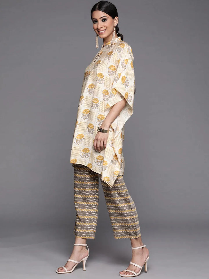 Yellow Printed Silk Kurta Set - Libas