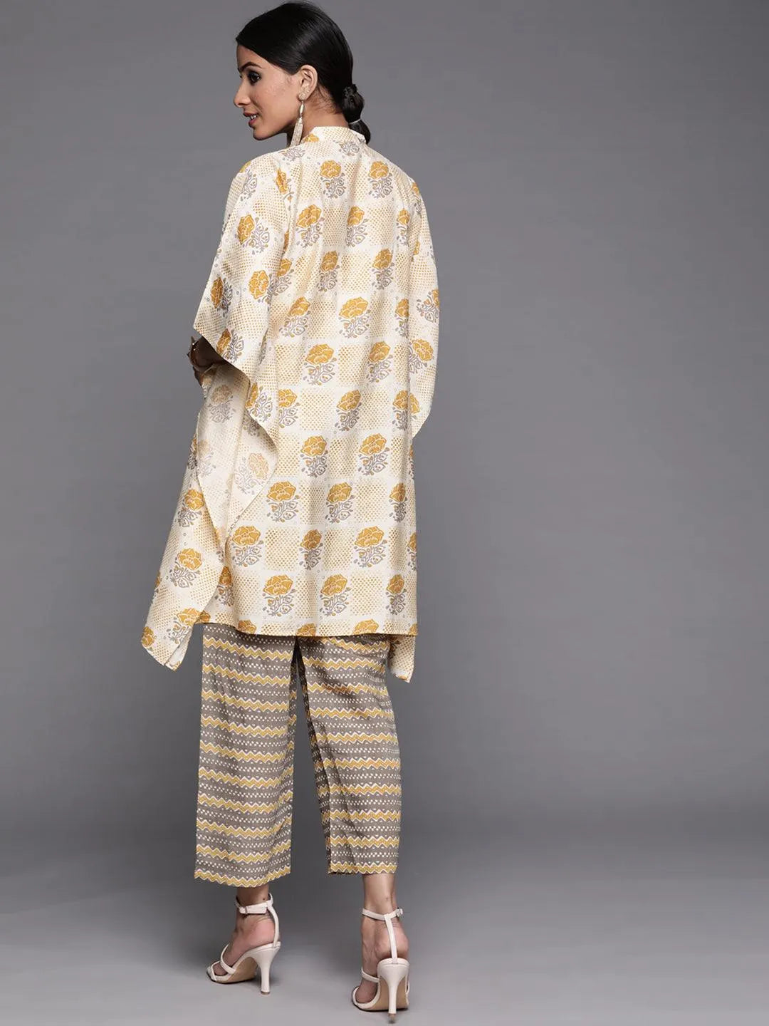 Yellow Printed Silk Kurta Set - Libas 