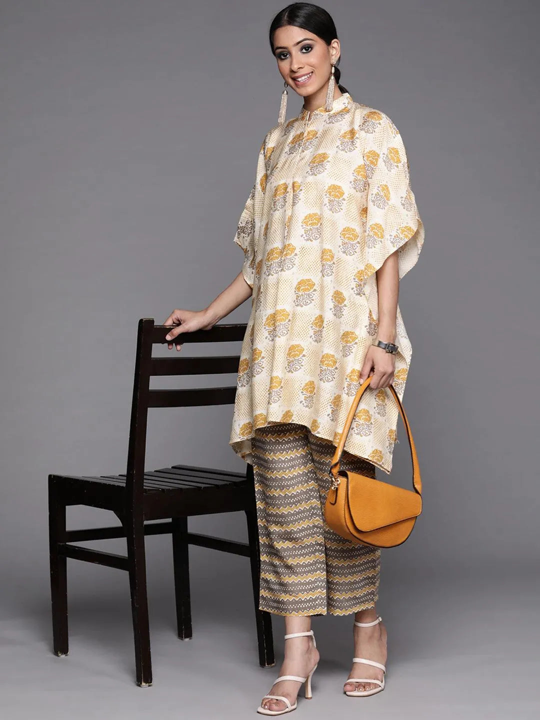 Yellow Printed Silk Kurta Set - Libas 