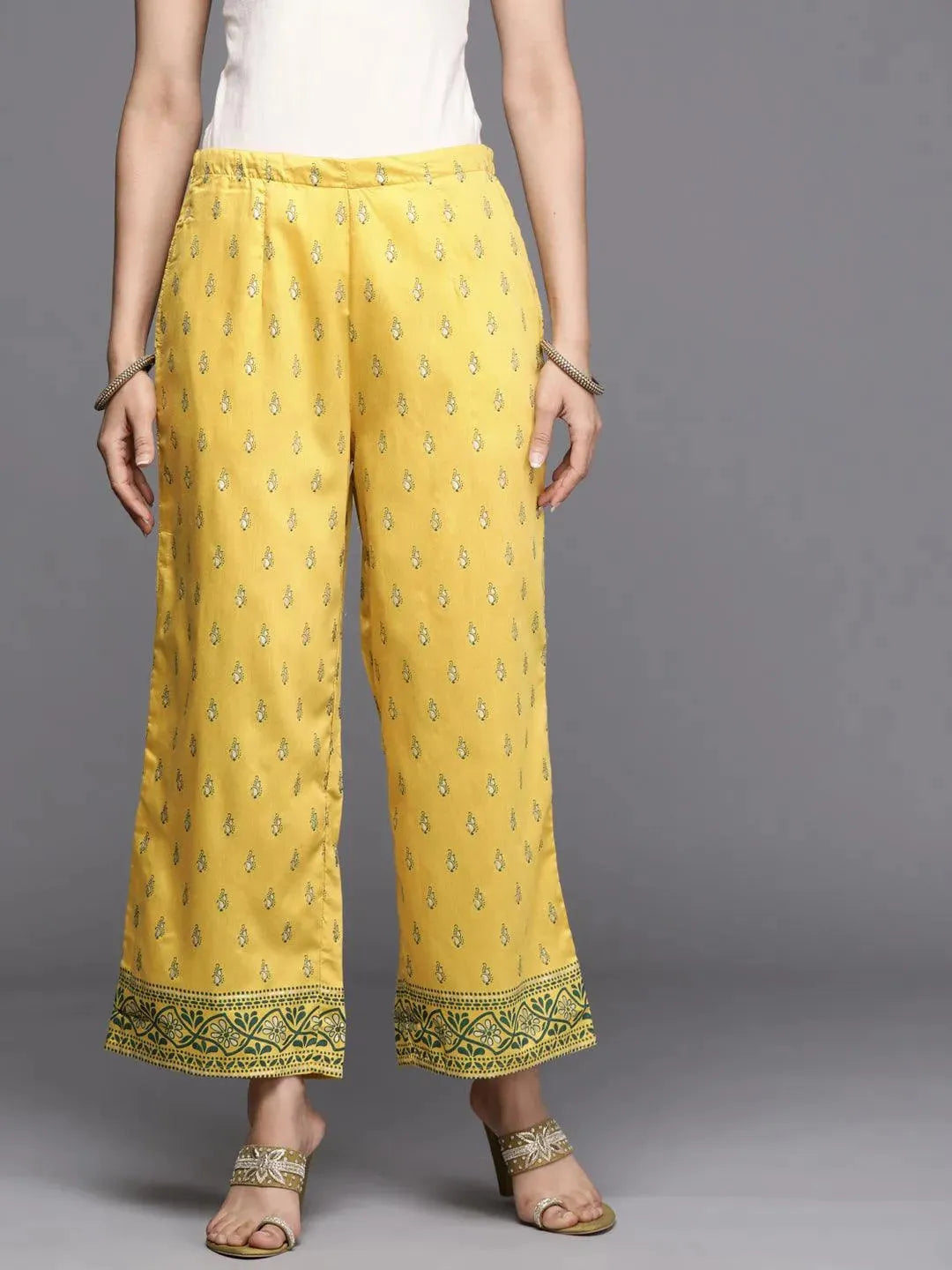 

Buy Yellow Printed Silk Palazzos - PL1021O- | Libas Ethnic Wear Online