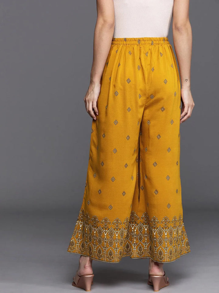 Yellow Printed Silk Palazzos - Libas