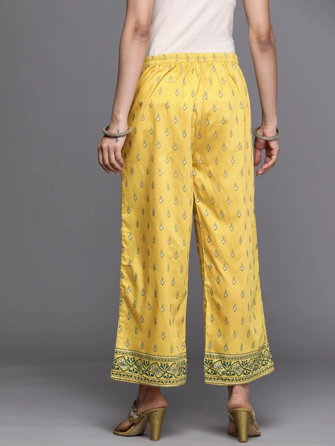 Yellow Printed Silk Palazzos - Libas