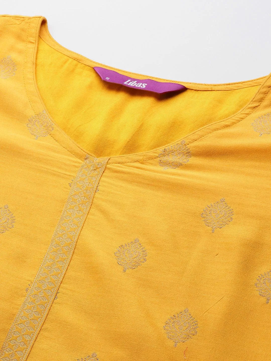 Yellow Self Design Silk Blend Straight Suit Set - Libas