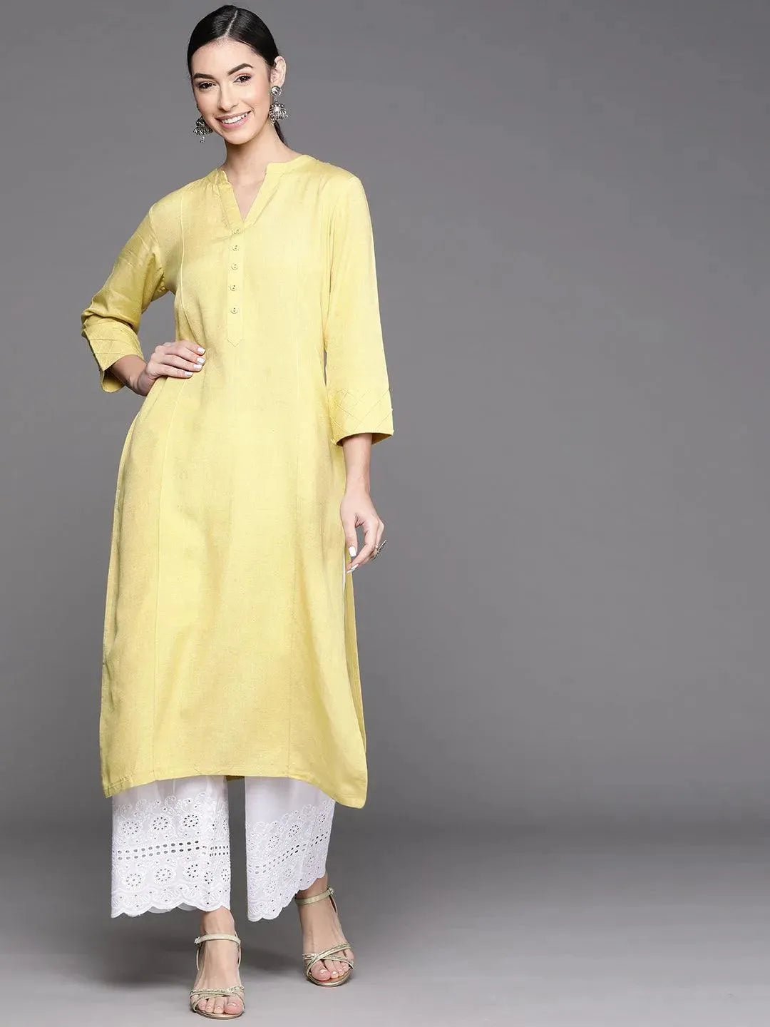 

Buy Yellow Solid Cotton Kurta - 23219O-XS | Libas Ethnic Wear Online