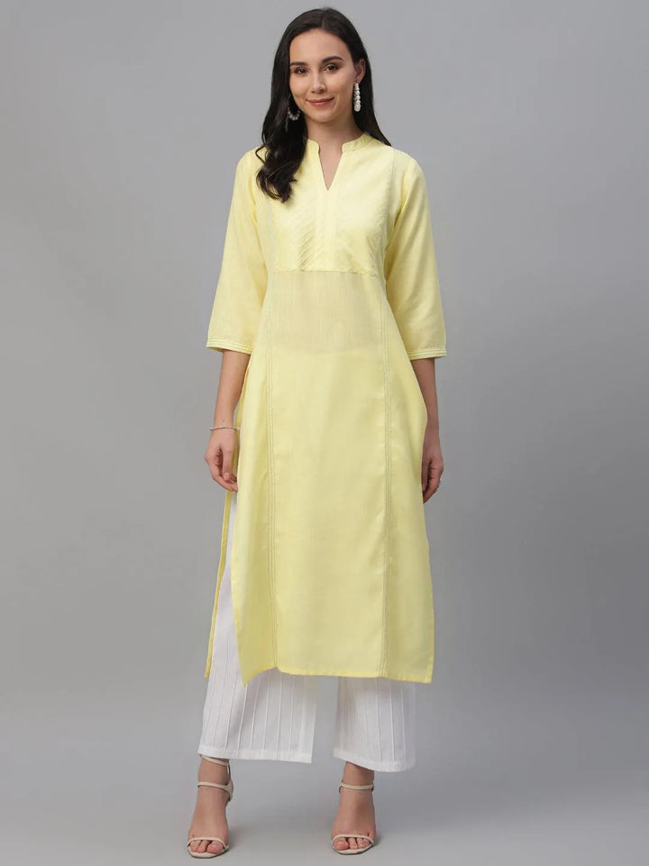 Yellow Solid Cotton Kurta - Libas