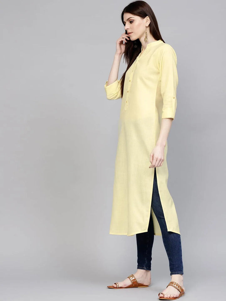 Yellow Solid Cotton Kurta - Libas