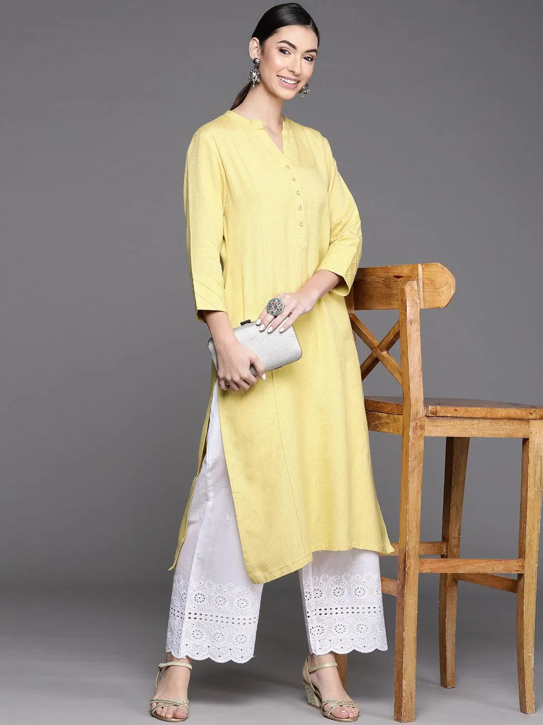 Yellow Solid Cotton Kurta - Libas 