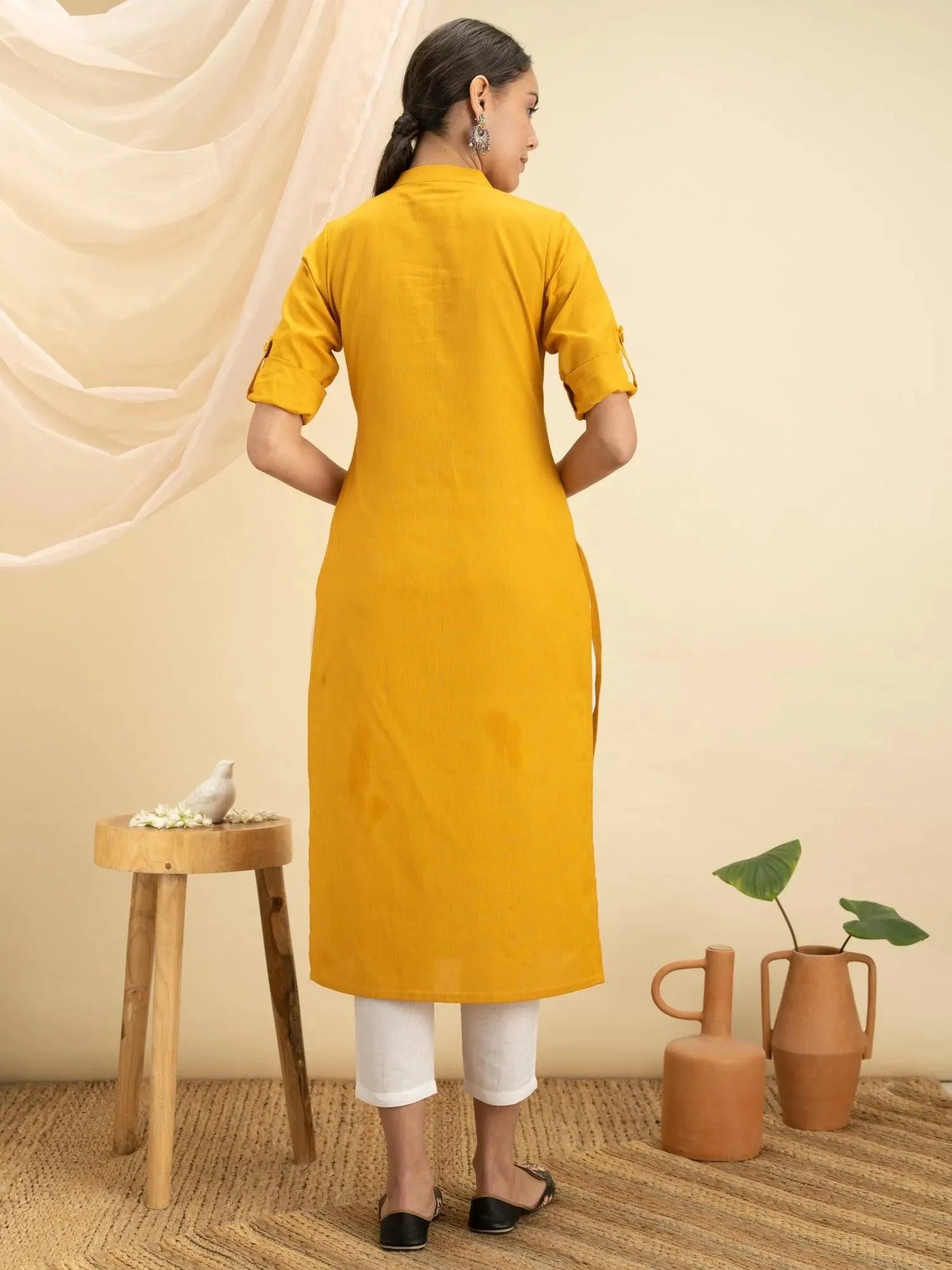 

Buy Yellow Solid Cotton Kurta - 12030O-XS | Libas Ethnic Wear Online