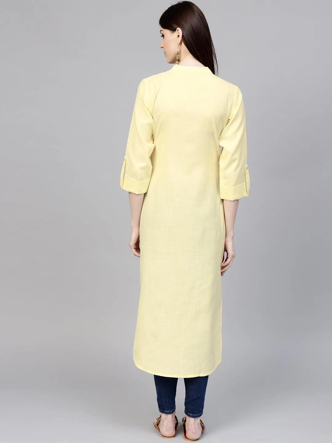 Yellow Solid Cotton Kurta - Libas