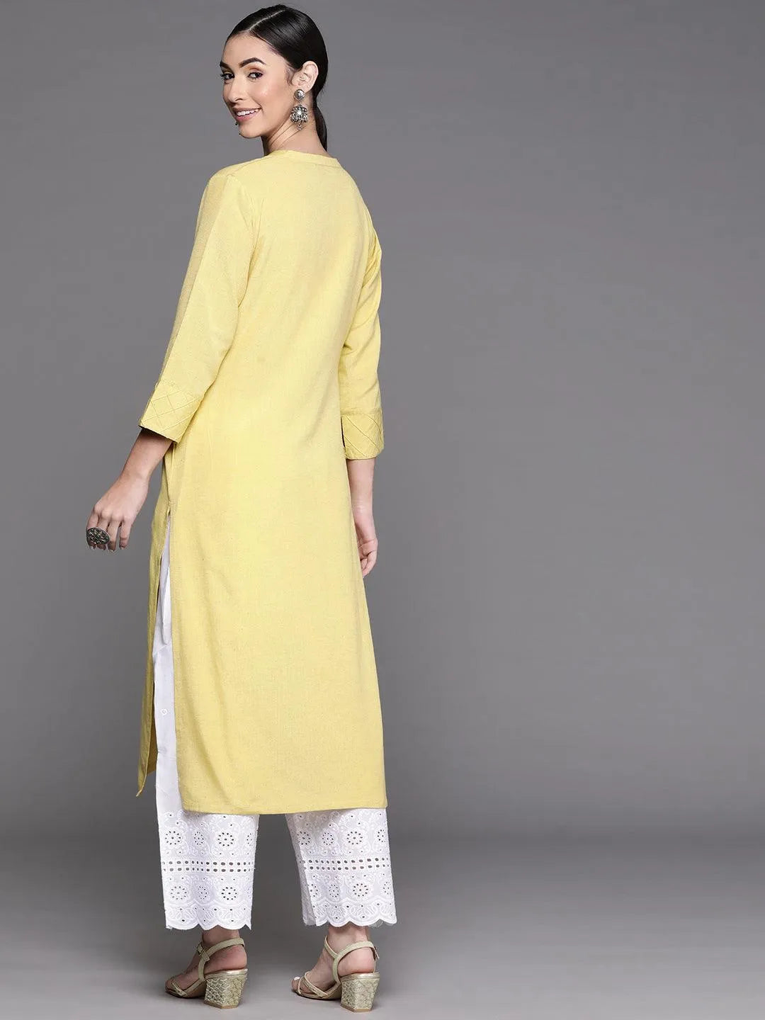 Yellow Solid Cotton Kurta - Libas 