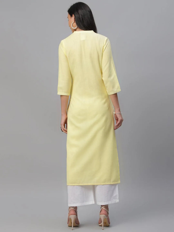 Yellow Solid Cotton Kurta - Libas