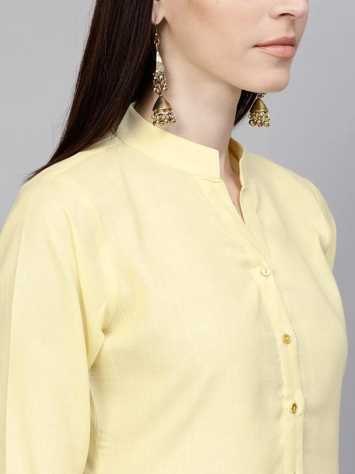 Yellow Solid Cotton Kurta - Libas