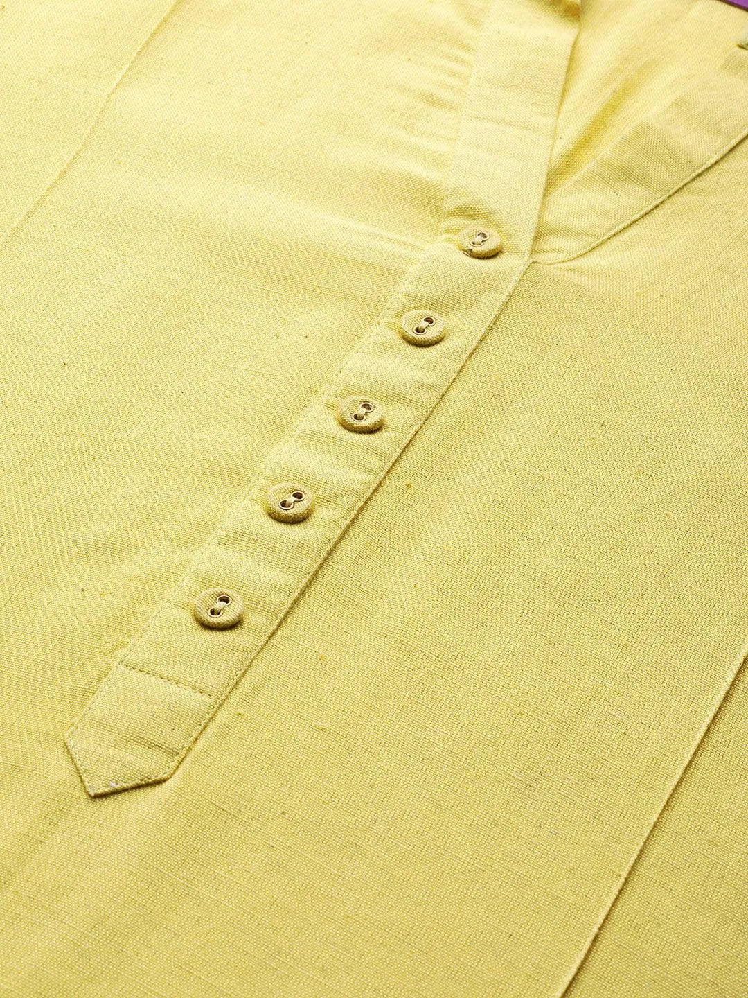 Yellow Solid Cotton Kurta - Libas 