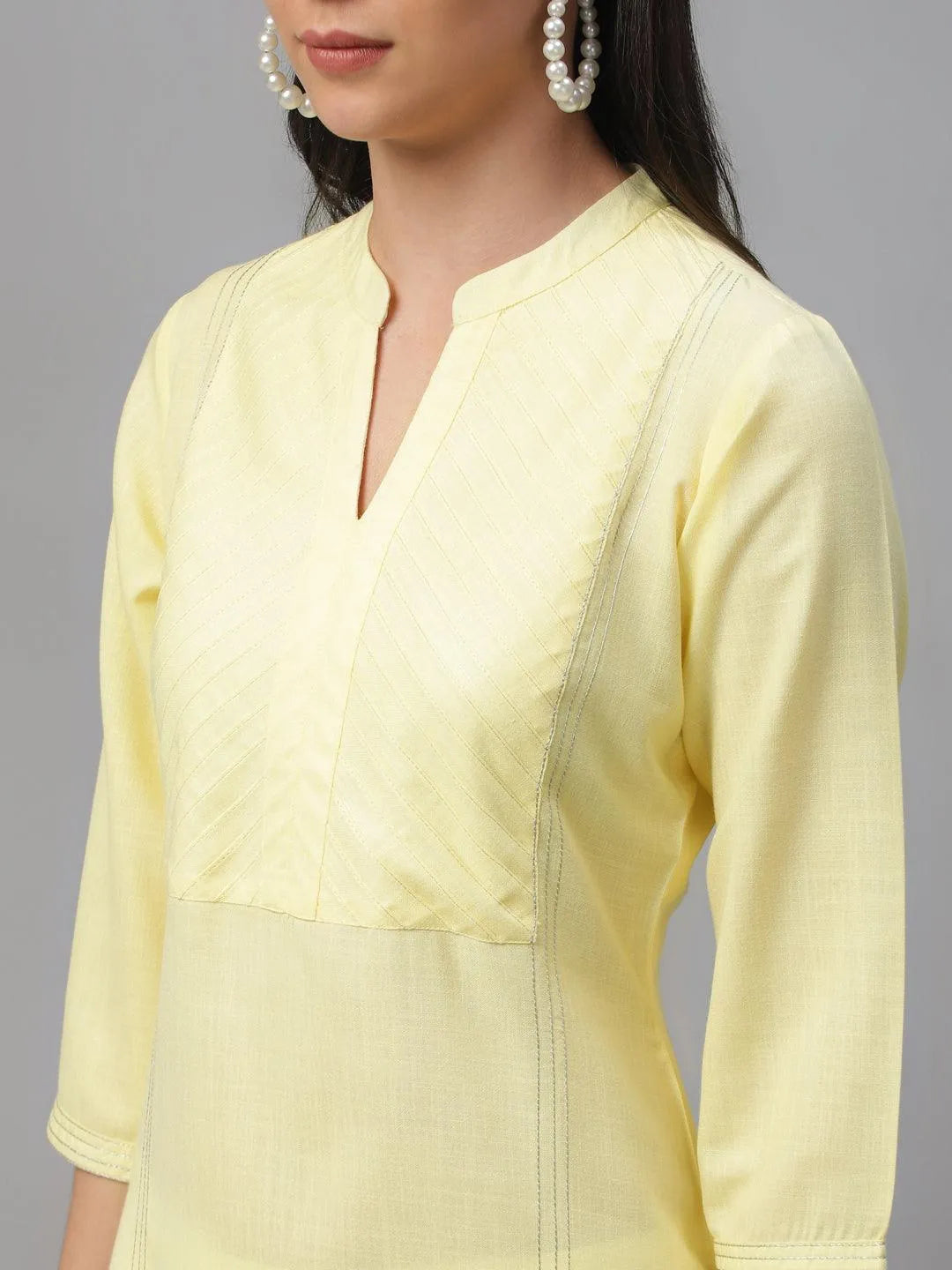 Yellow Solid Cotton Kurta - Libas