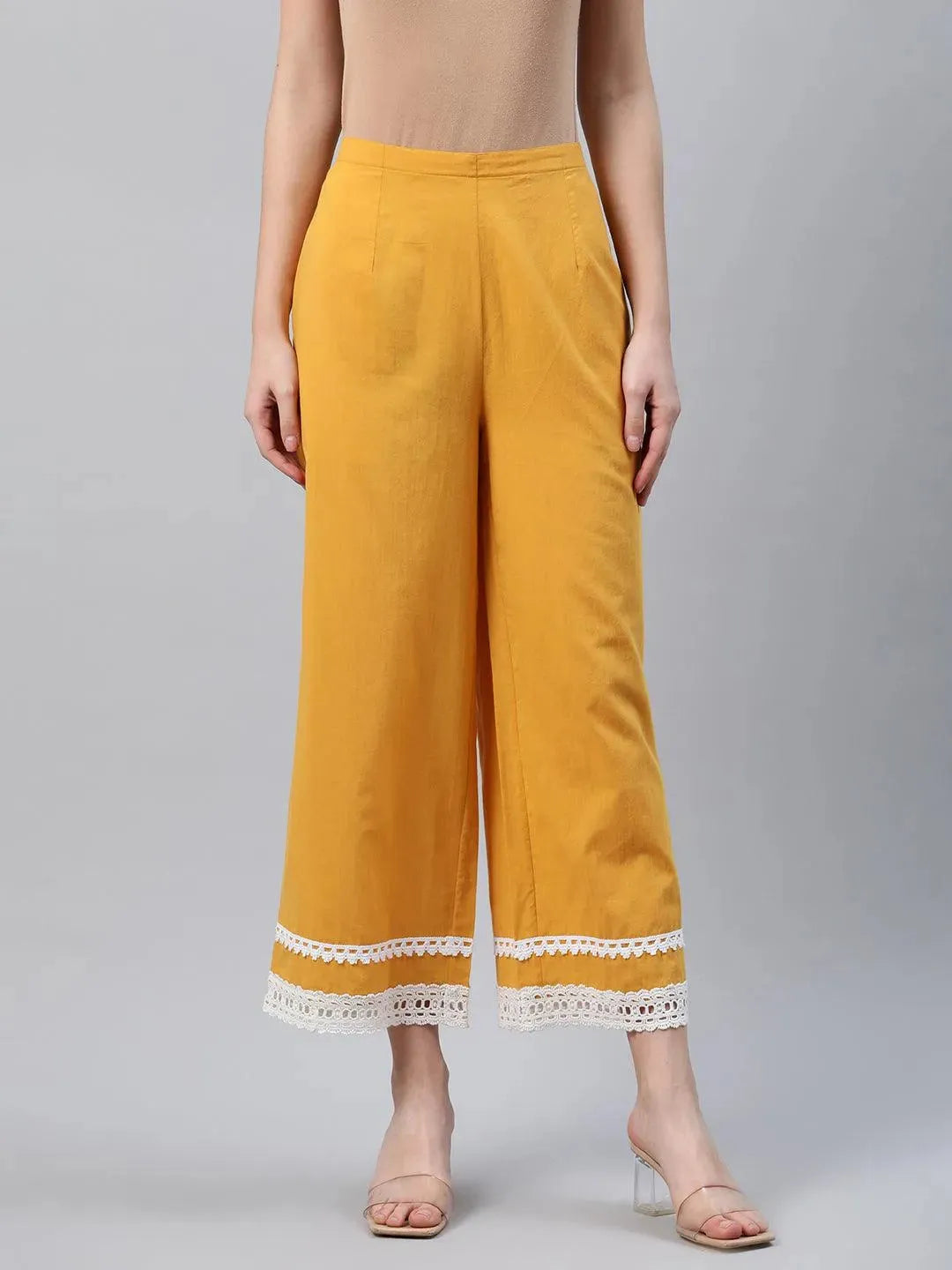 

Buy Yellow Solid Cotton Palazzos - PL841O- | Libas Ethnic Wear Online