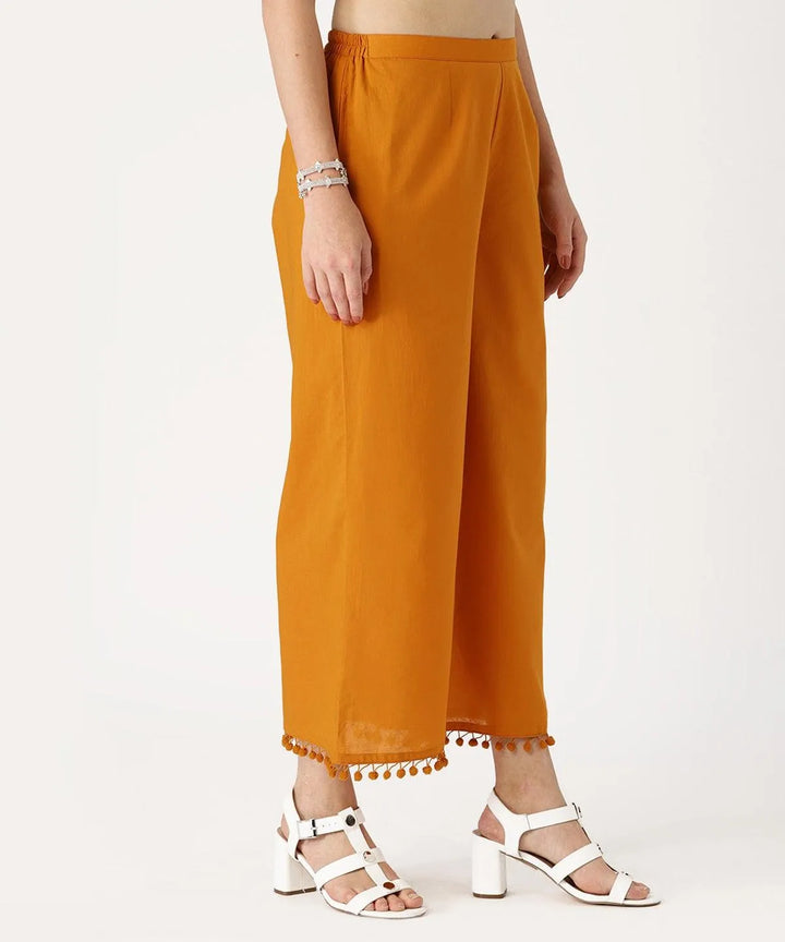 Yellow Solid Cotton Palazzos - Libas