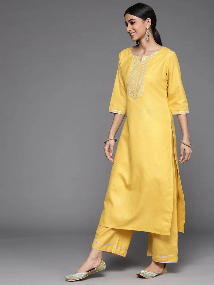 Yellow Solid Cotton Suit Set - Libas