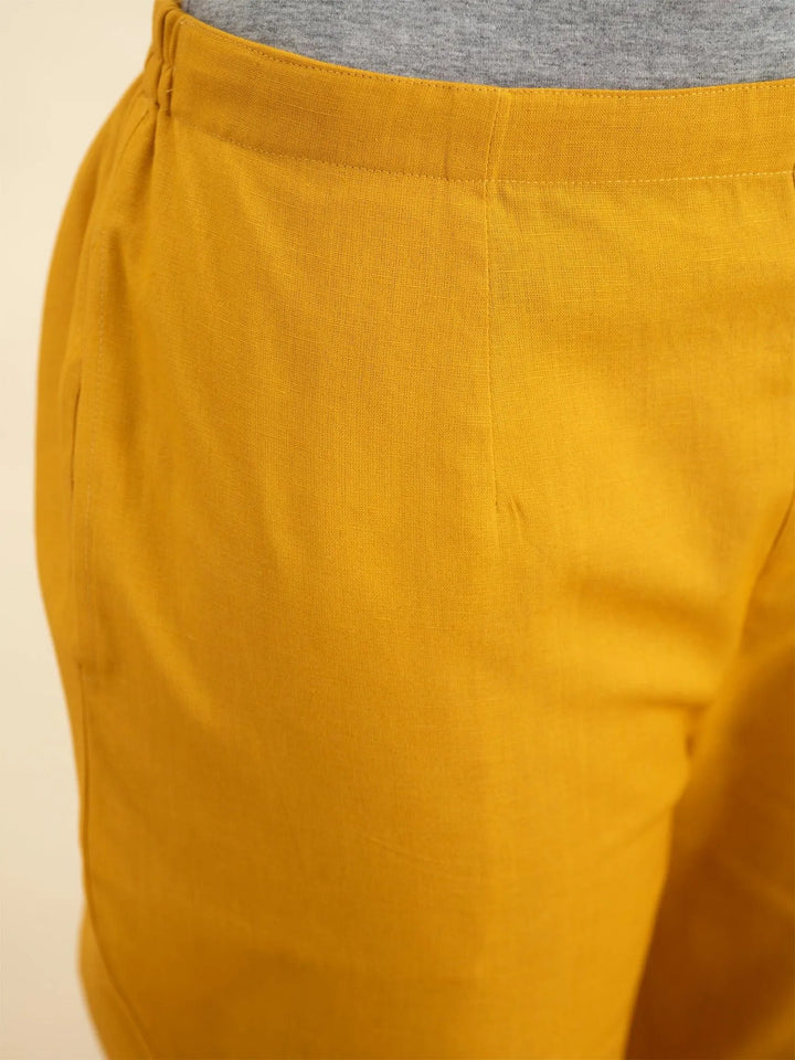 Yellow Solid Cotton Trousers - Libas