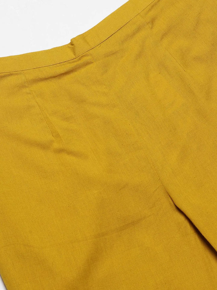 Yellow Solid Cotton Trousers - Libas