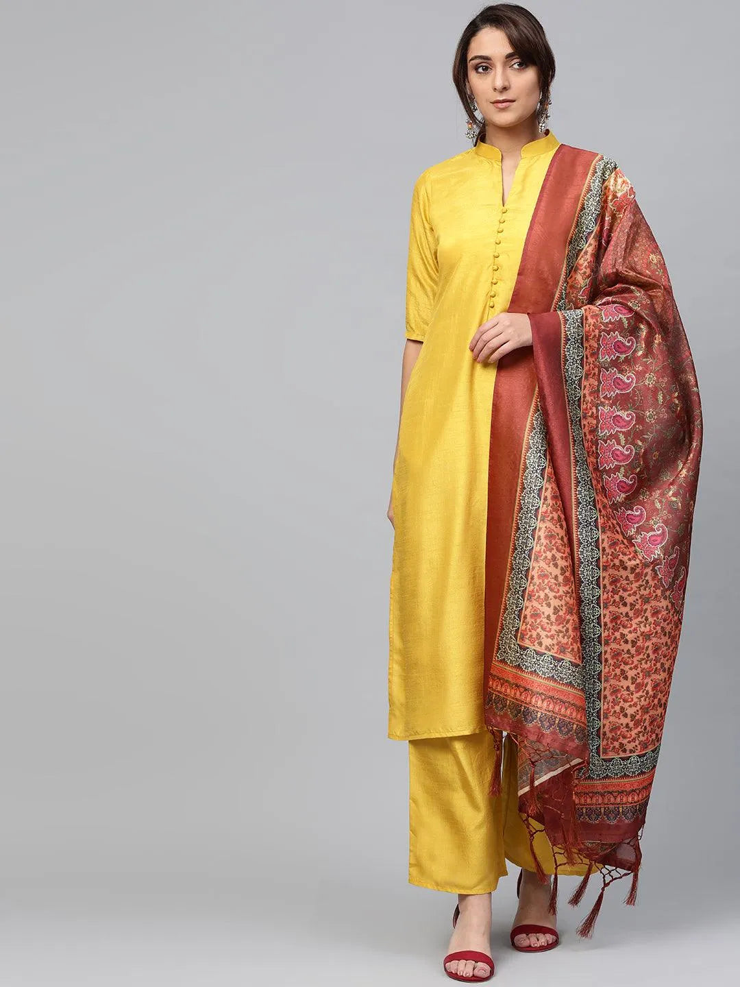 Yellow Solid Muslin Suit Set - Libas