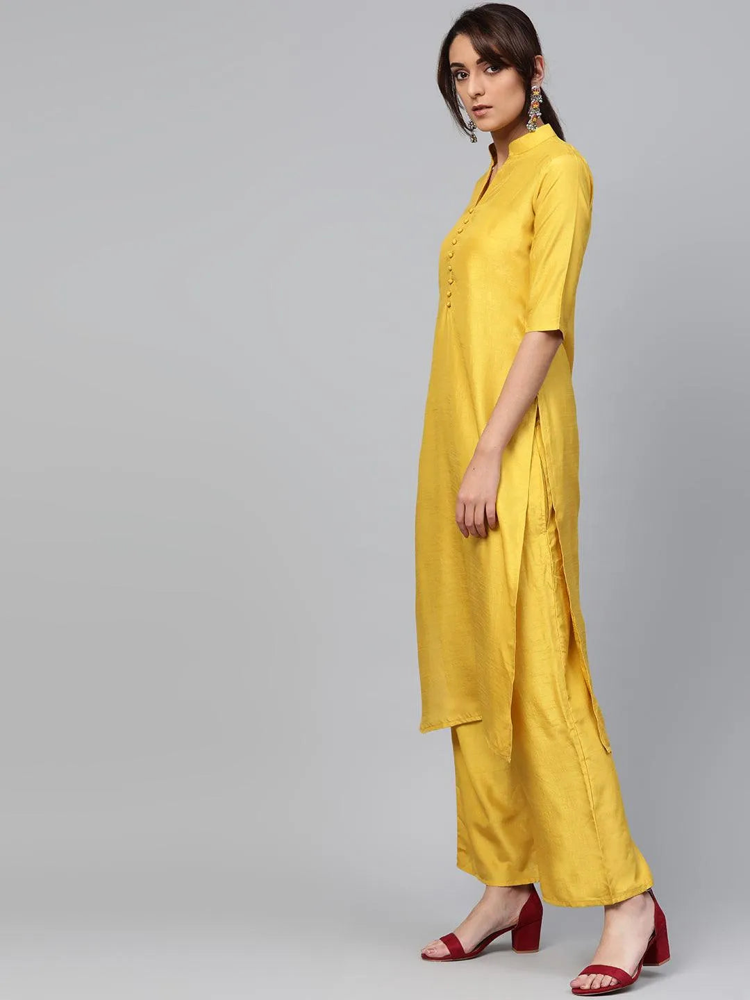 Yellow Solid Muslin Suit Set - Libas