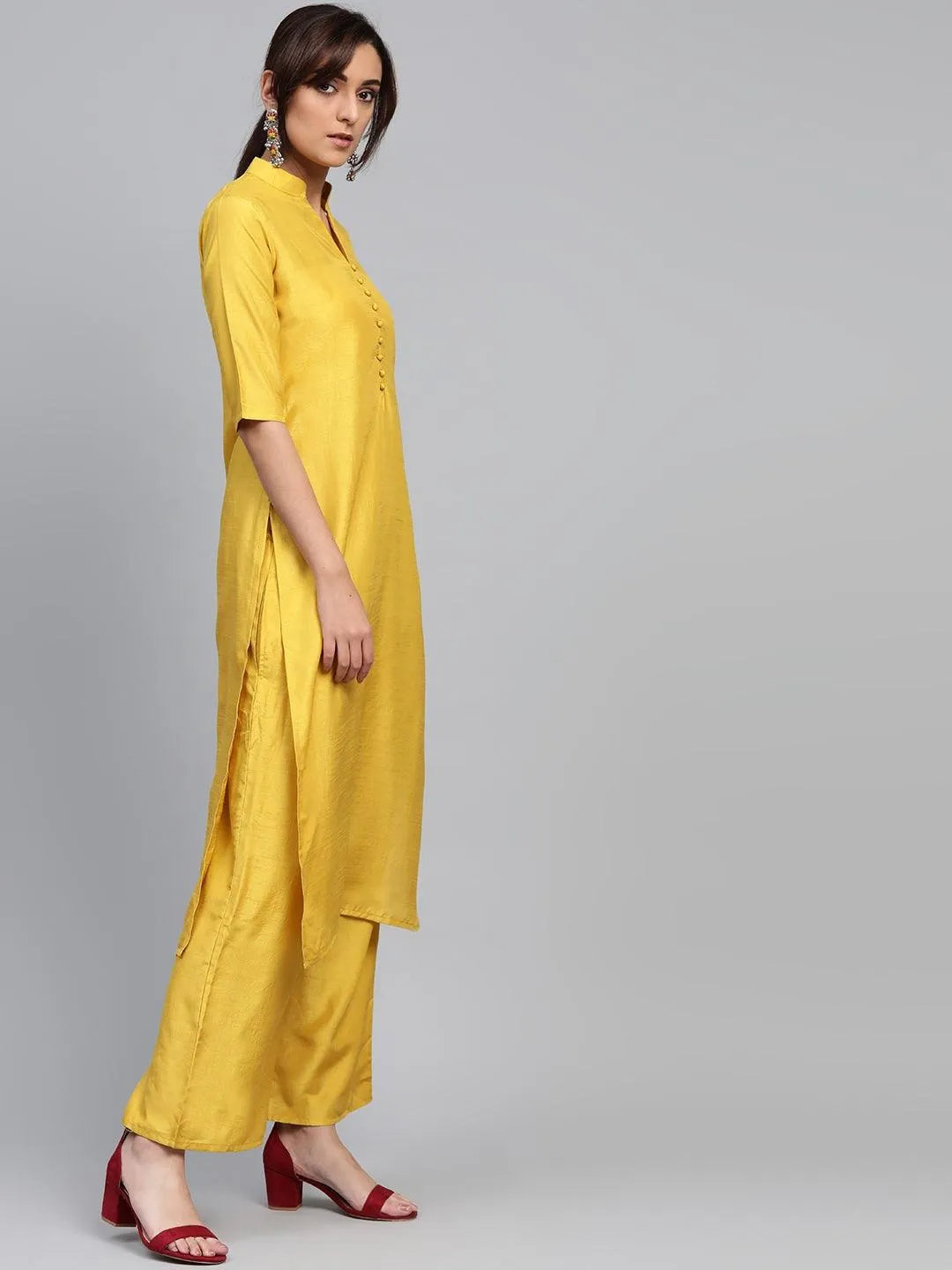 Yellow Solid Muslin Suit Set - Libas