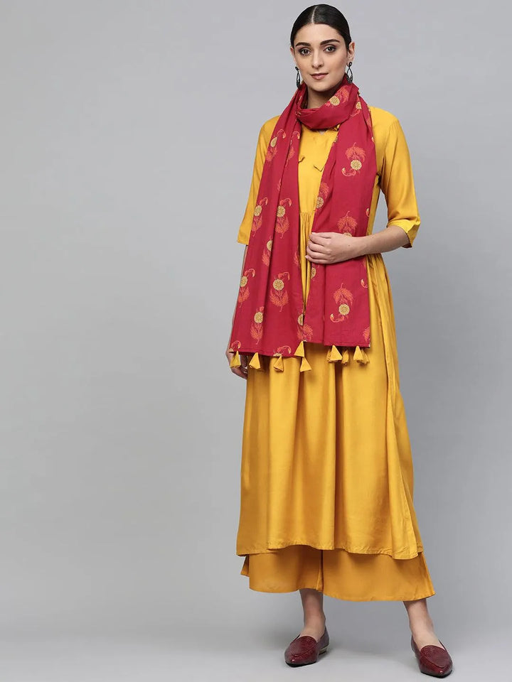 Yellow Solid Rayon Suit Set - Libas