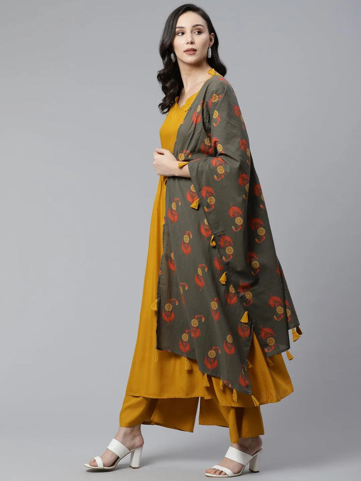 Yellow Solid Rayon Suit Set - Libas