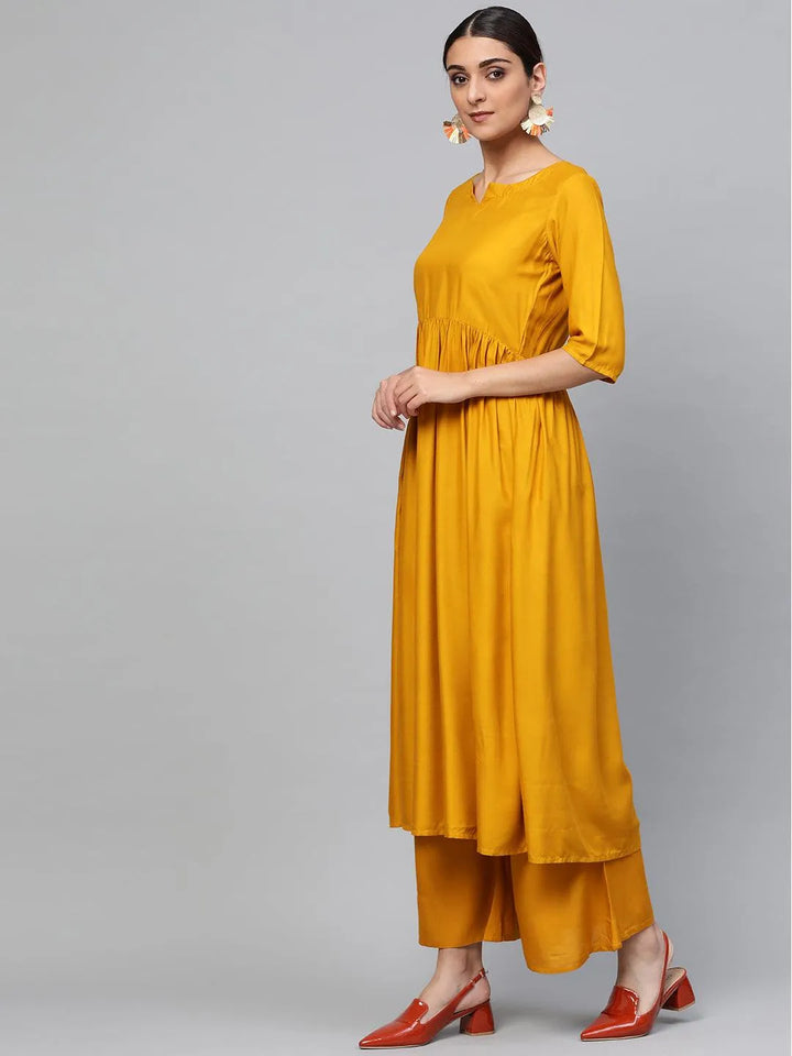 Yellow Solid Rayon Suit Set - Libas