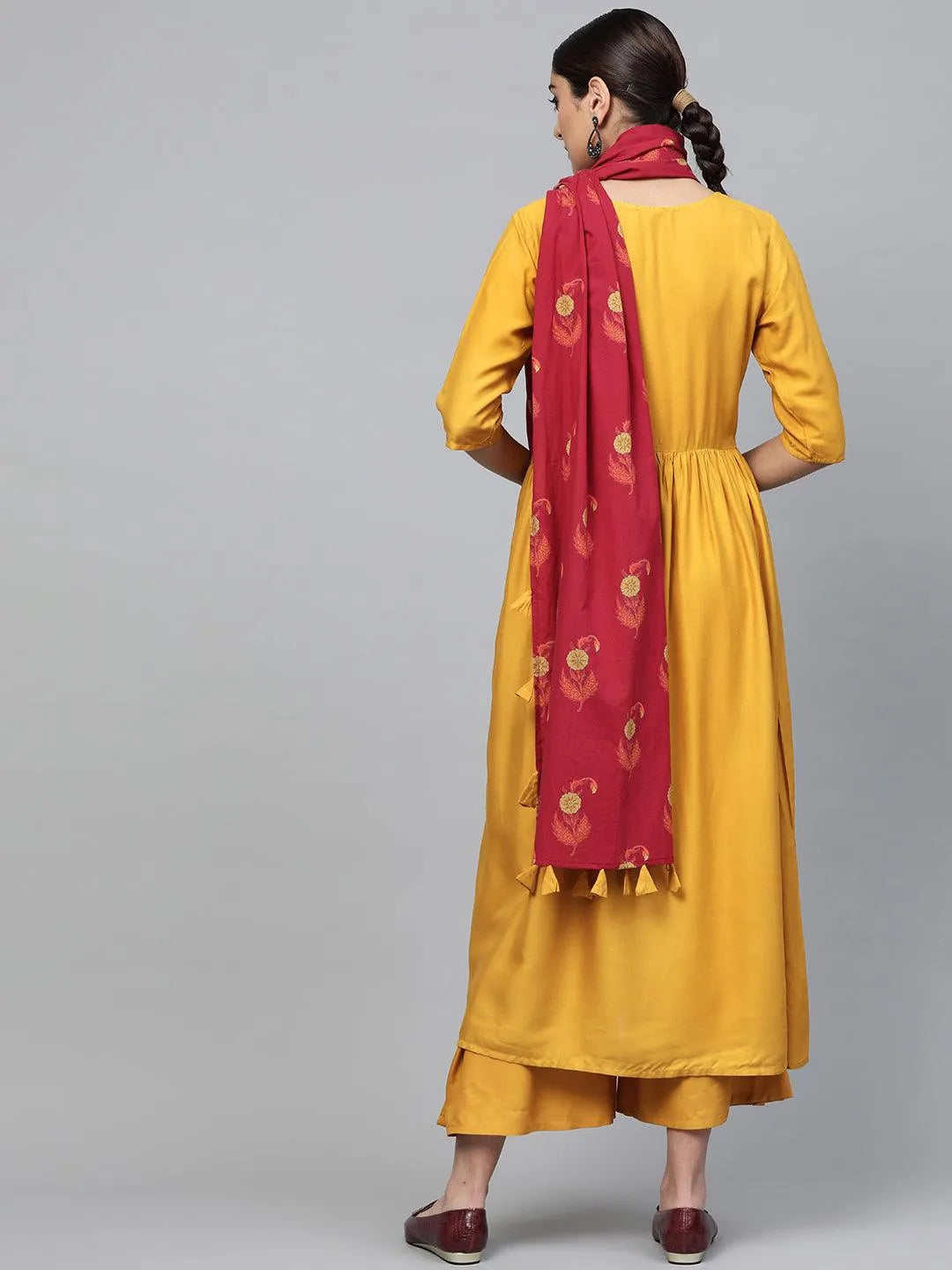 Yellow Solid Rayon Suit Set - Libas