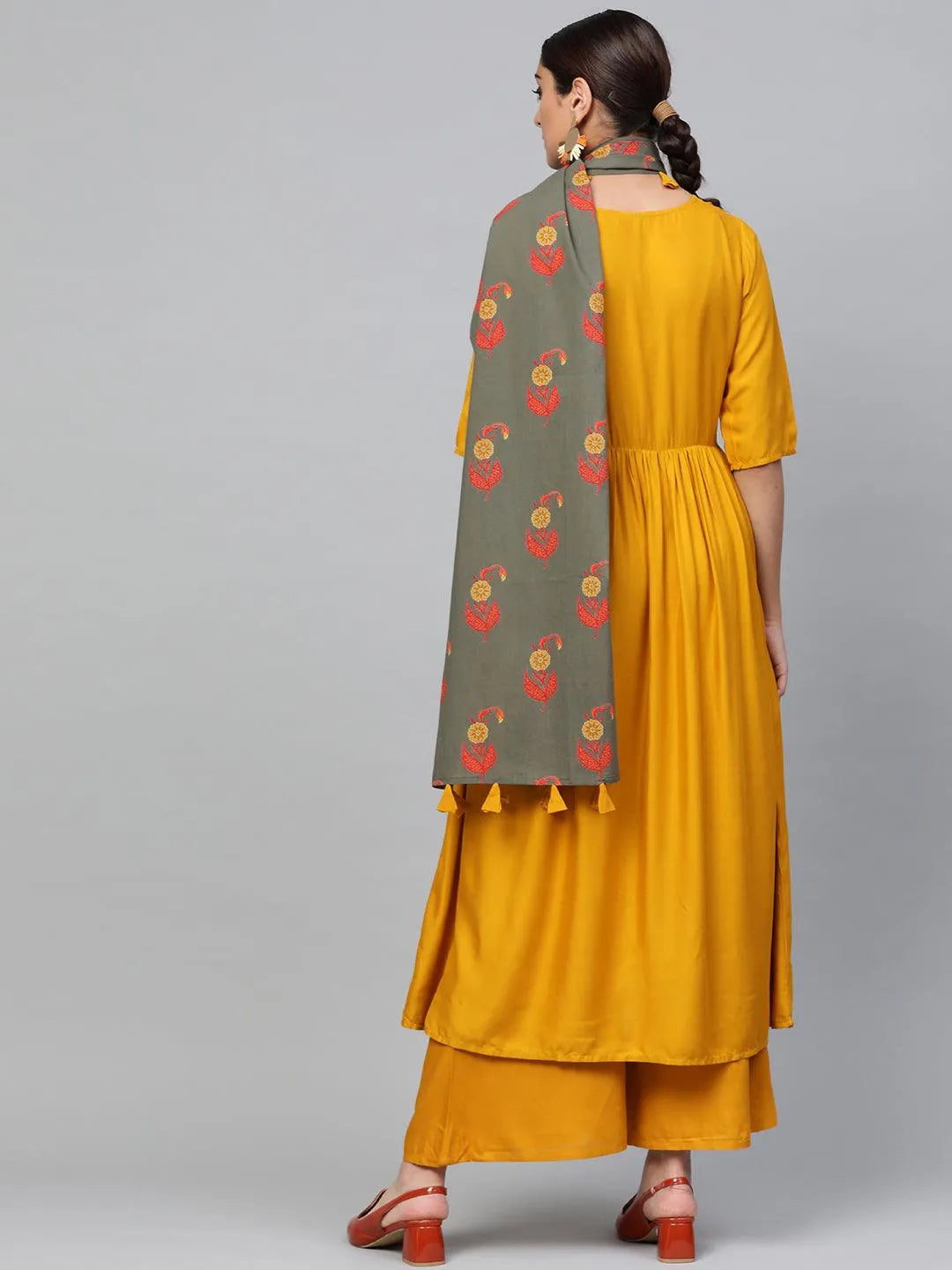 Yellow Solid Rayon Suit Set - Libas