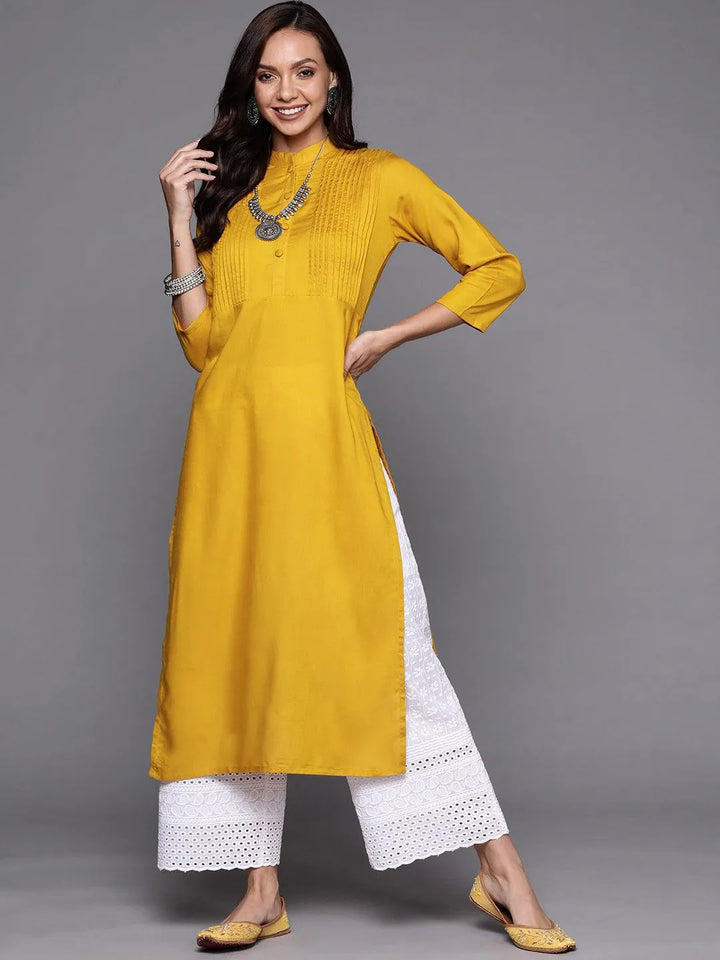 Yellow Solid Rayon Kurta - Libas