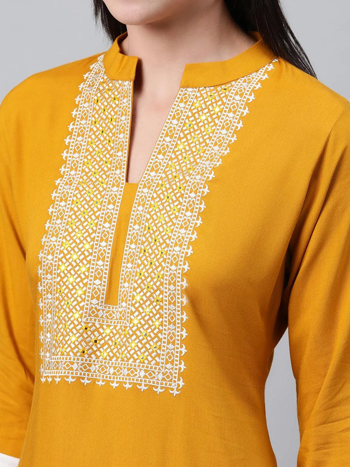 Yellow Solid Rayon Kurta - Libas