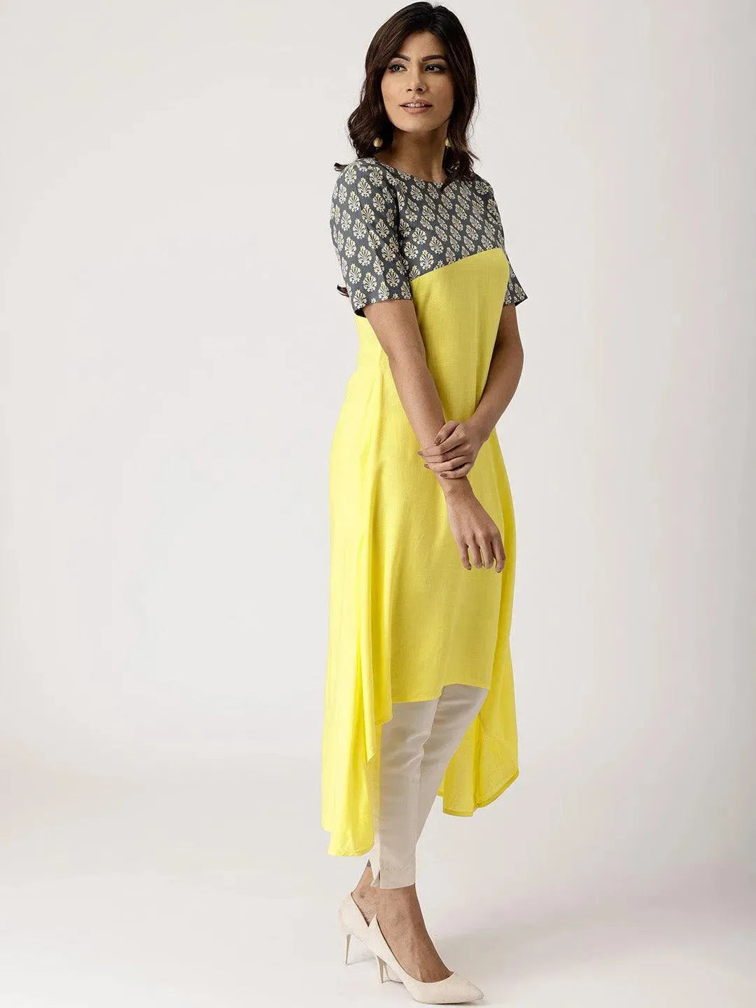 

Yellow Solid Rayon Kurta