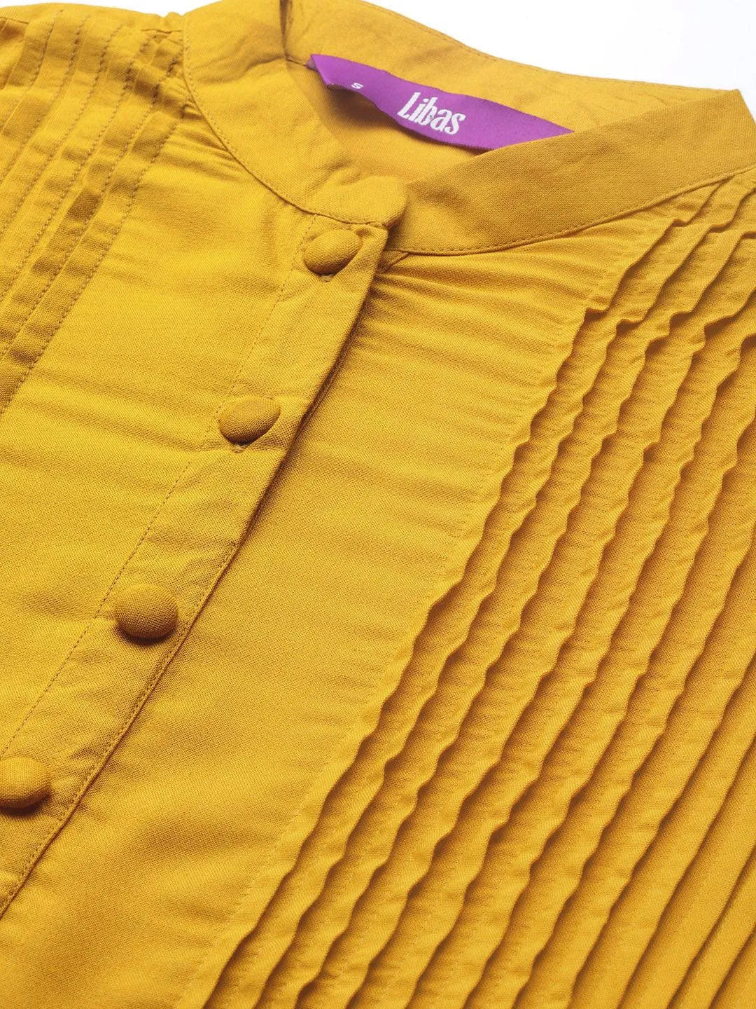 Yellow Solid Rayon Kurta - Libas 