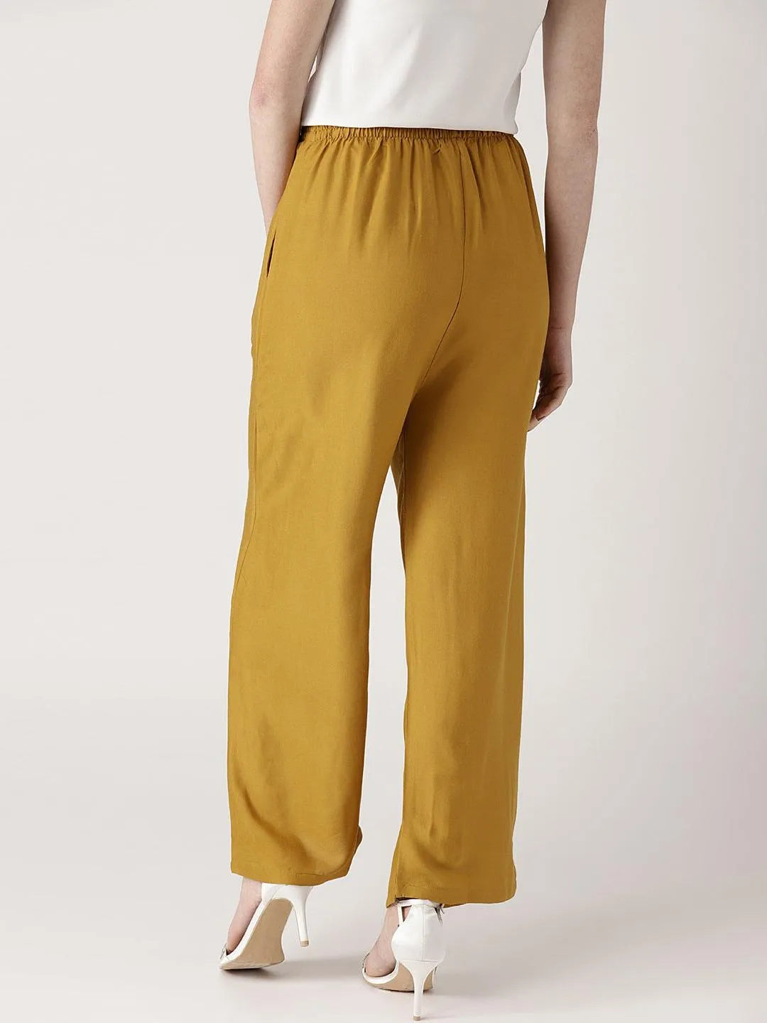 Yellow Solid Rayon Palazzos - Libas 