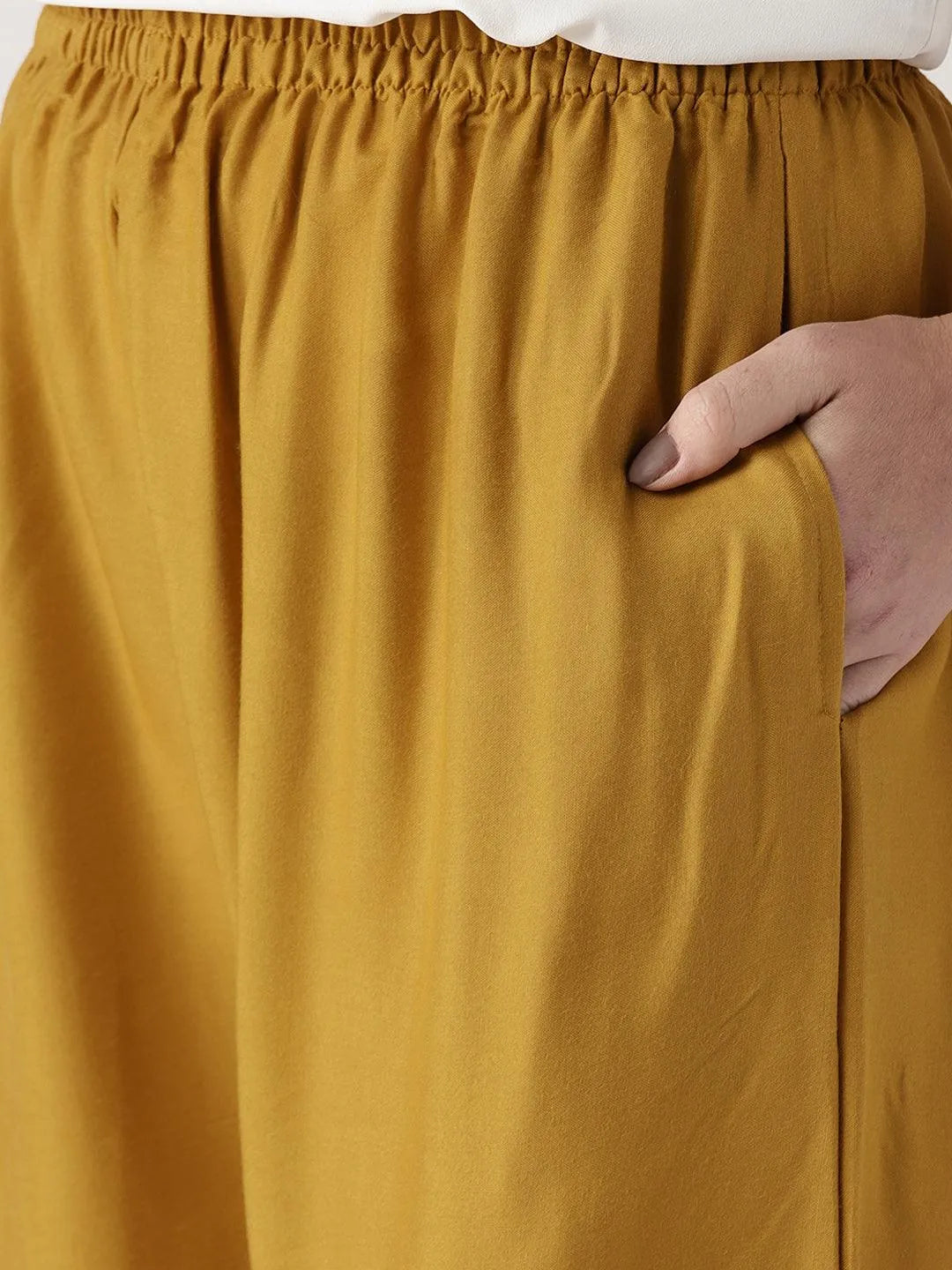 Yellow Solid Rayon Palazzos - Libas 