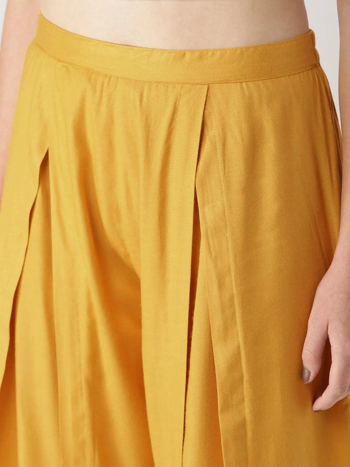 Yellow Solid Rayon Palazzos - Libas