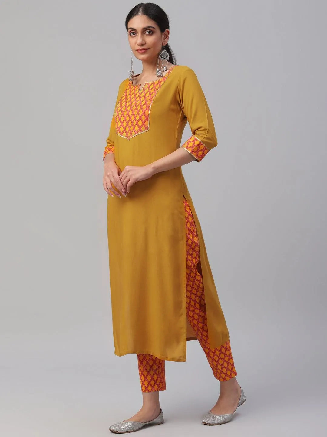 Yellow Solid Rayon Kurta Set - Libas 